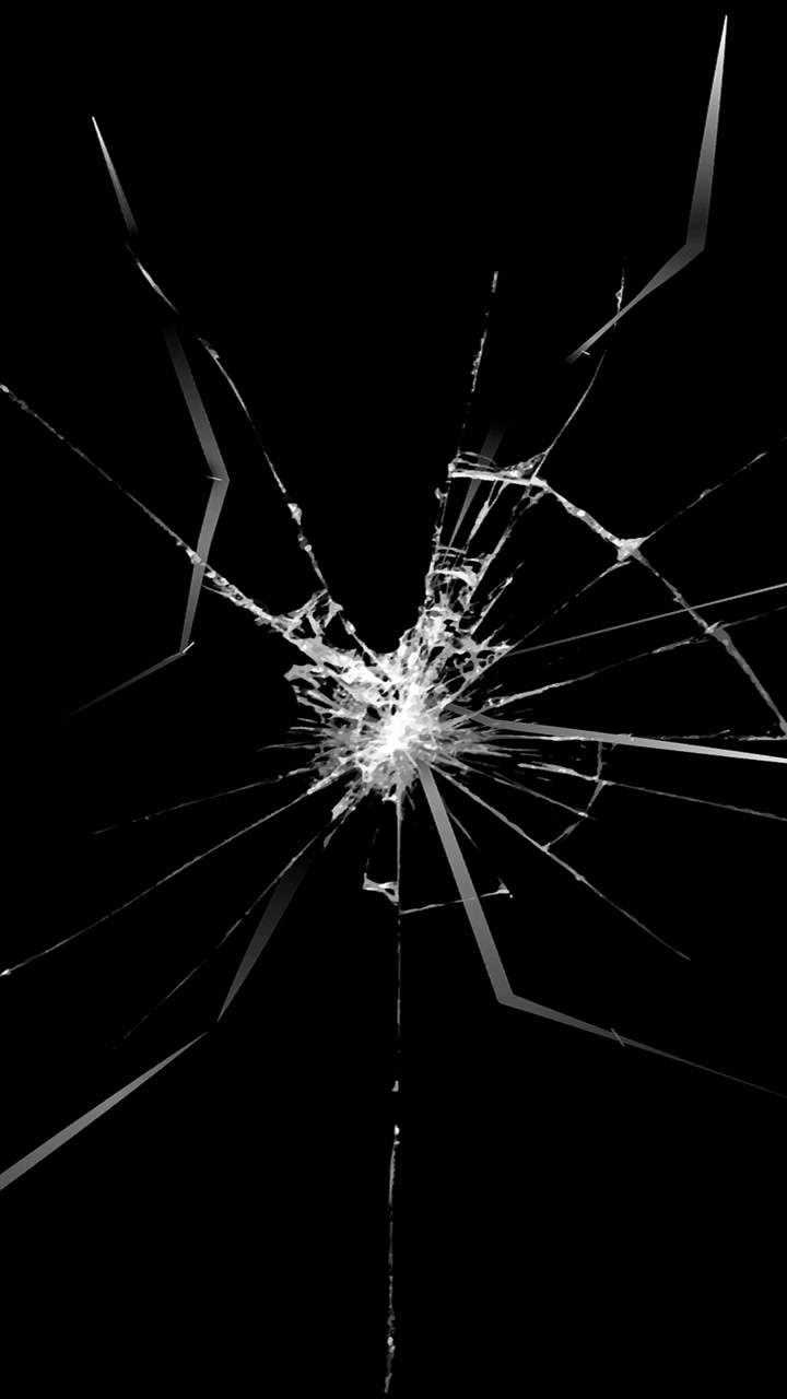 Sharp, aggressive cracks radiate from a central impact point on broken glass. A vertical overlay for intense action, violence, or destruction scenes
