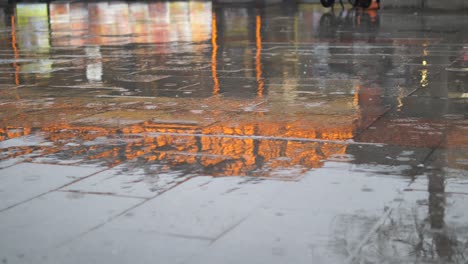 rainy city street reflection