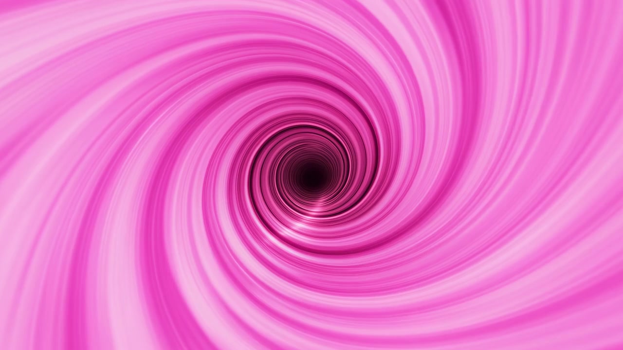 Tunnel vorticoso rosa che attira nastri a gradiente morbido verso l'interno, spirale verso il centro scuro, creando un effetto ipnotico.