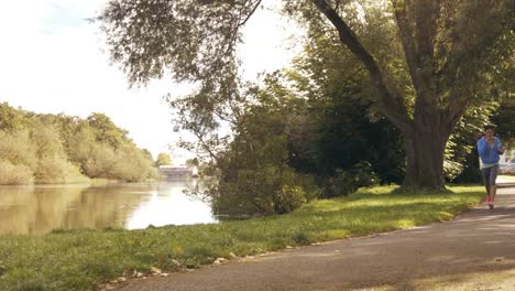 Hübsche-Brünette-Joggt-Im-Park