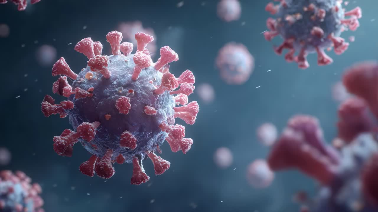 Visualizzazione dettagliata di particelle virali che evidenziano la struttura e le caratteristiche della superficie in un ipotetico contesto scientifico, con particolare attenzione alla microbiologia e all'interazione con gli agenti patogeni