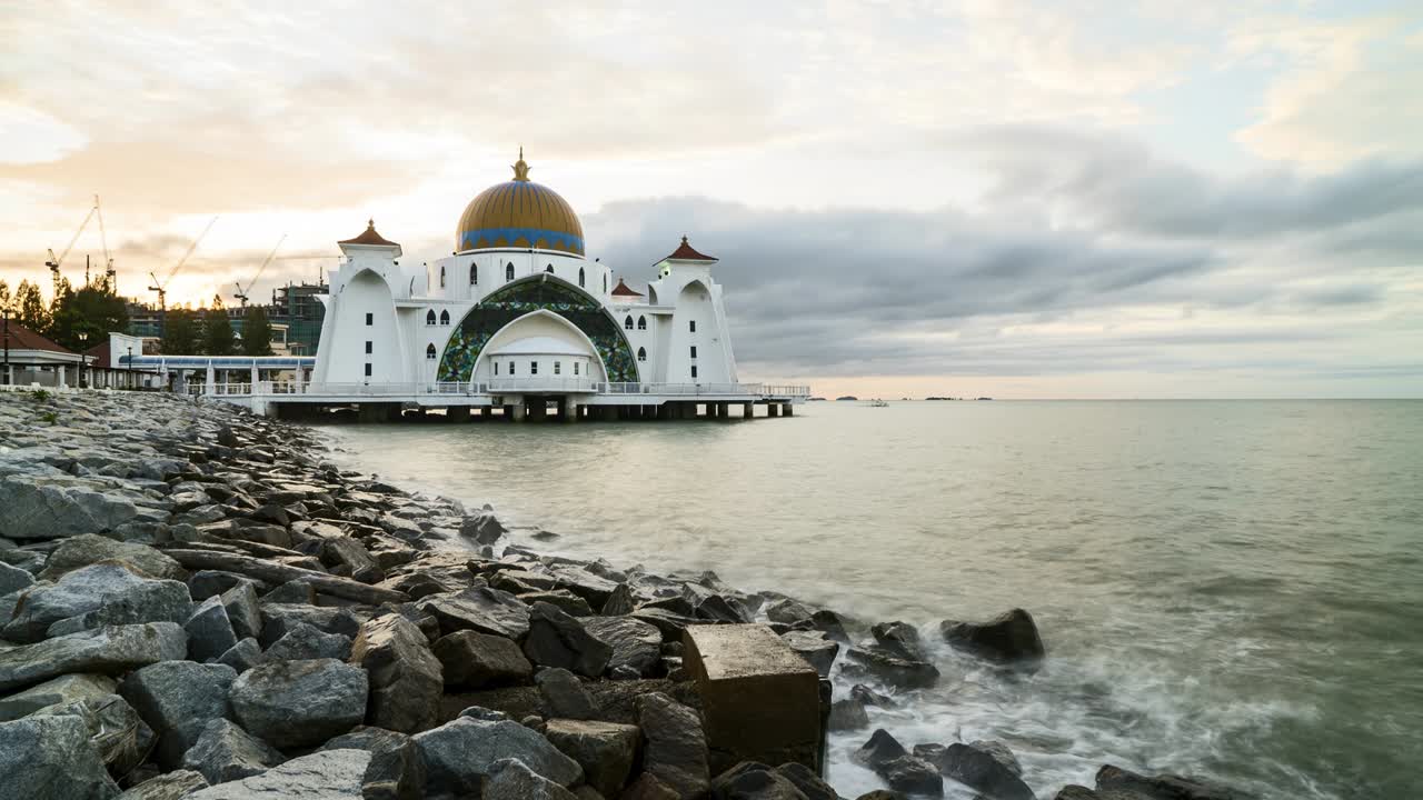 Beautiful Sunrise At Melaka Straits Floating Mosque