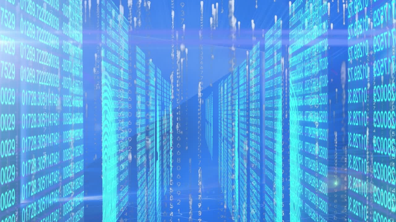 Animation of moving columns over data processing on black background