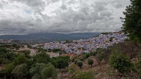 blue old city of chefchaouen in morocco - panning shot