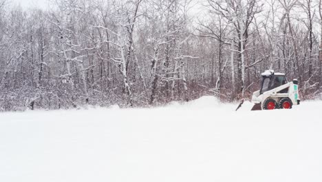 limpieza de nieve en una propiedad rural con un gato montés con ruedas