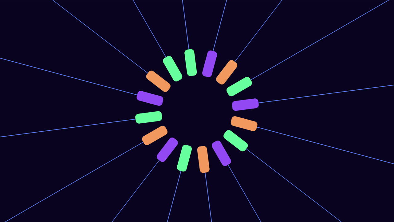 활기차고 빛나는 다채로운 선들이 원형으로 형성되어 있습니다.