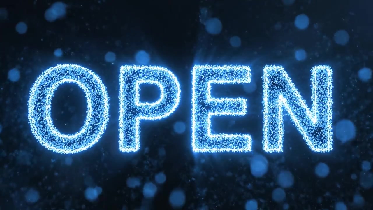 A Captivating Transition Between Frames Highlighting the Concept of 'Open' Through Visual Effects of Particles and Lighting in a Dynamic Presentation