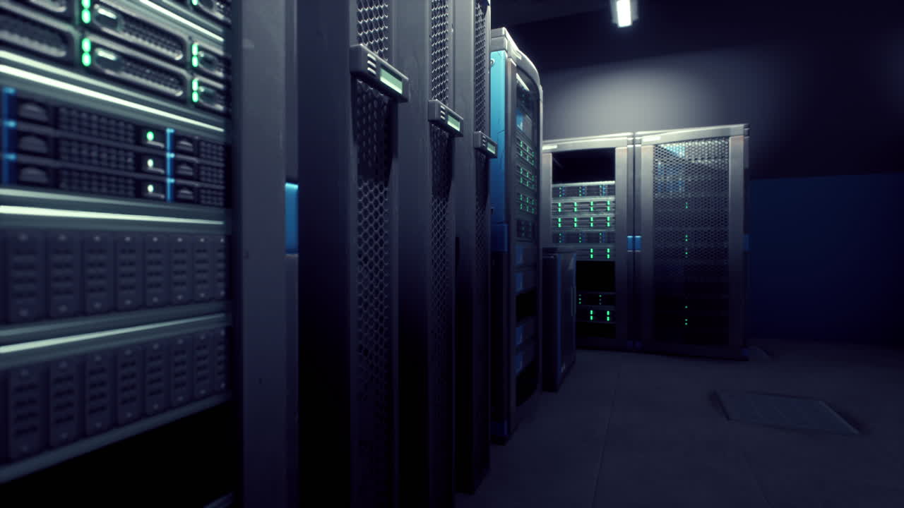 Inside a Modern Data Center: Rows of Servers and Network Equipment