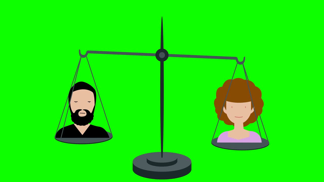 여성과 남성의 척도에 대한 불평등 녹색 화면