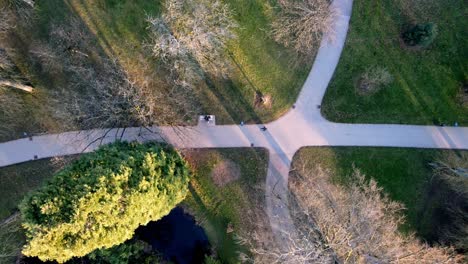 drone flying over green city park in luxembourg city center