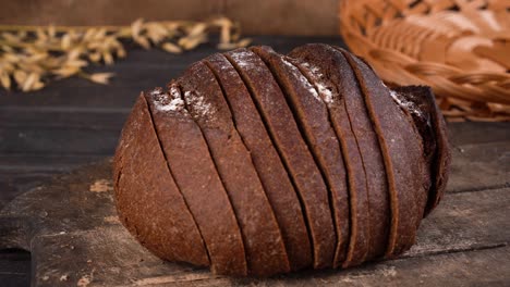 the chef counts the slices of homemade sourdough bread and takes it. close-up