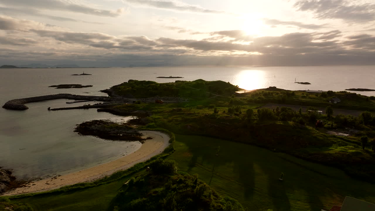 Aerial Drone Shot of Beautiful Sunset Over Senja Island in Northern Norway