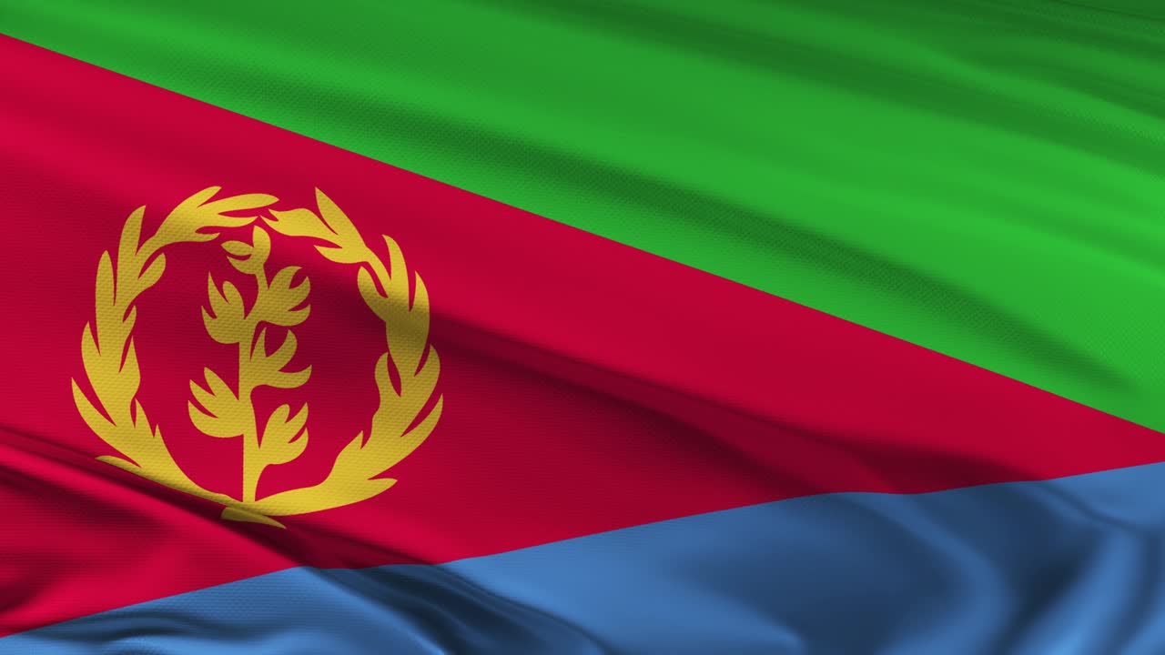 la bandera de eritrea ondeando en el viento seamles bucle animación 3d. resolución 4k.