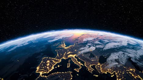 A stunning video showcasing Earth&#039;s curvature at sunrise, highlighting glowing city lights and vast