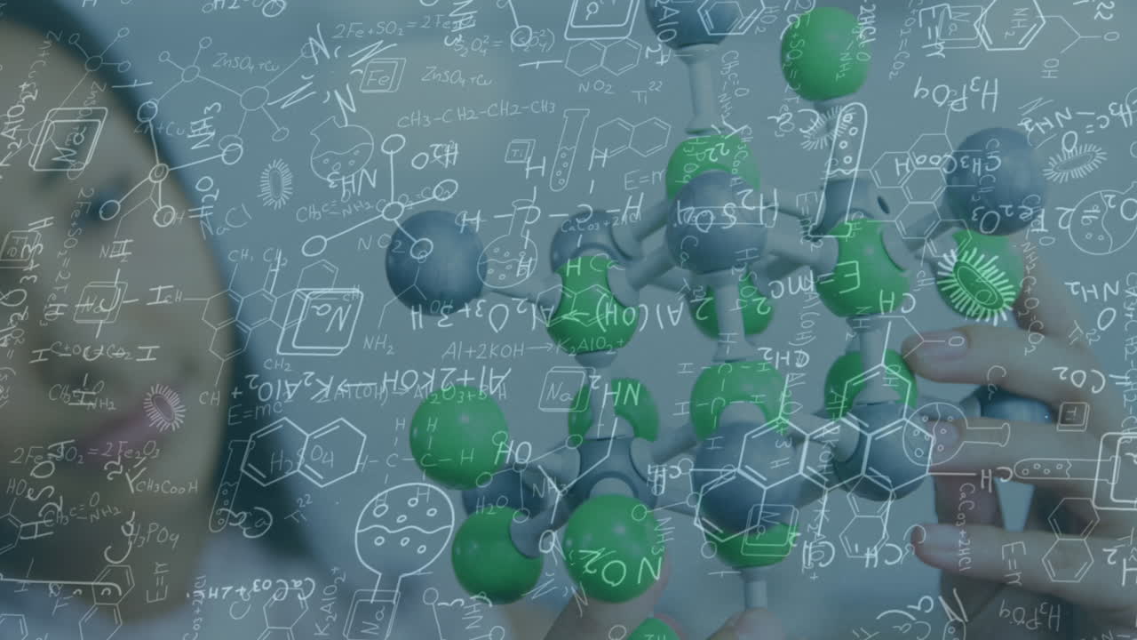 수학 방정식의 애니메이션 두 인종의 여성과 교실에서 모델
