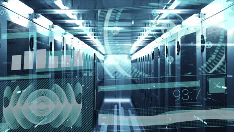 Animation-of-interface-with-data-processing-against-computer-server-room