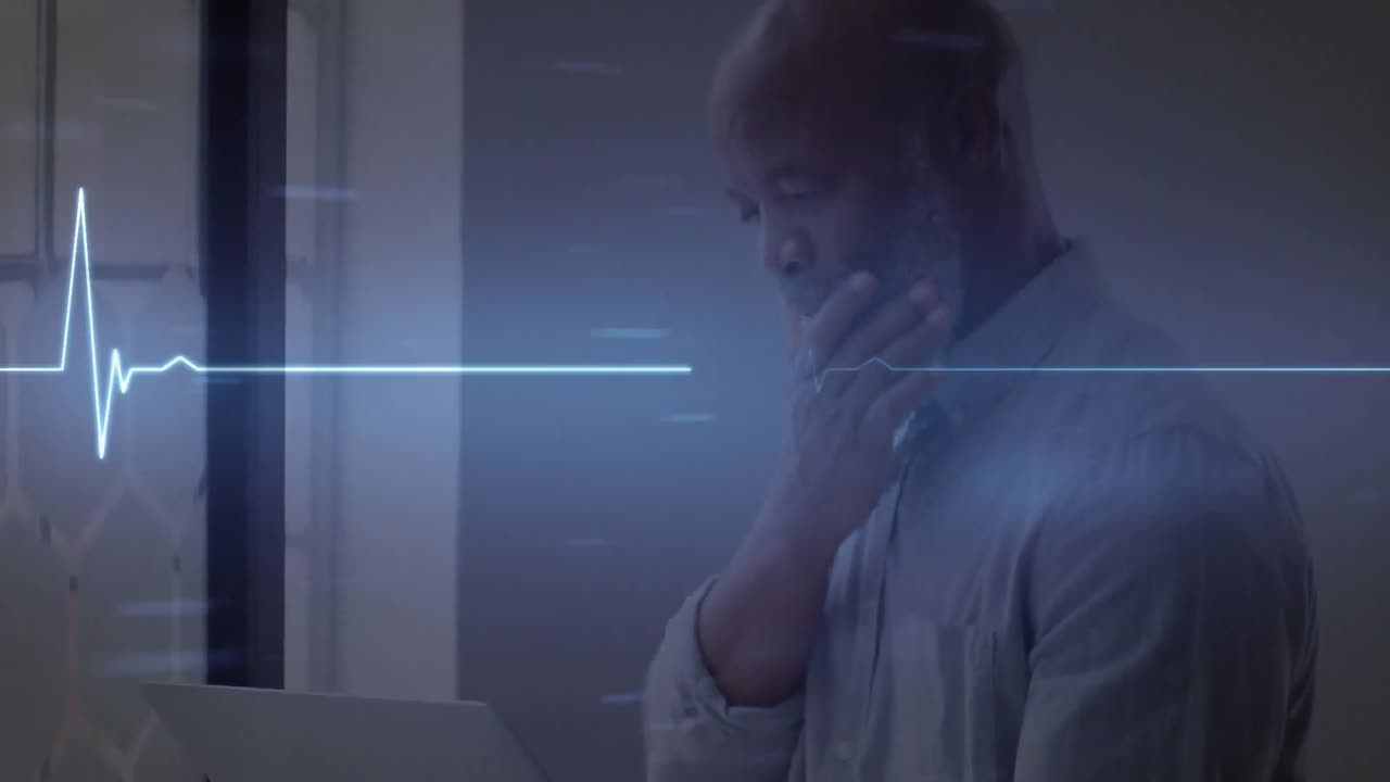 사무실에서 노트북을 사용하는 아프리카계 미국인 사업가에 대한 이소전기 선의 애니메이션