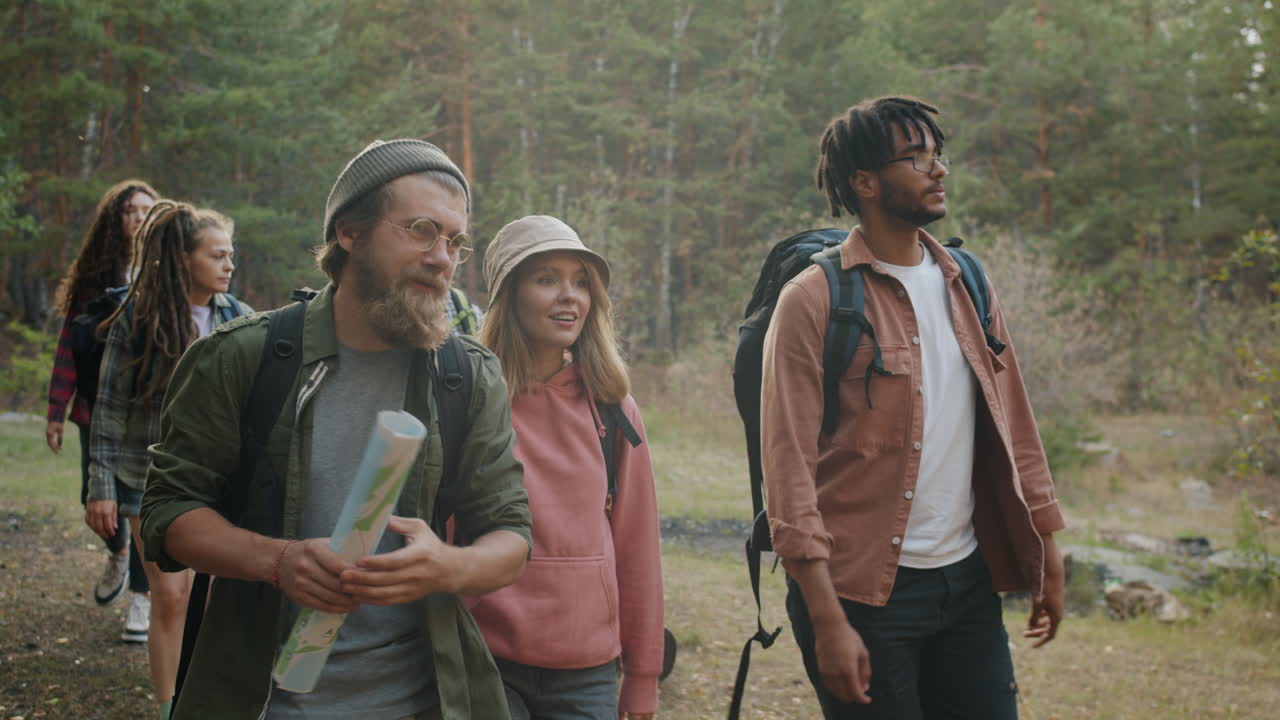 Friends Hiking in the Woods
