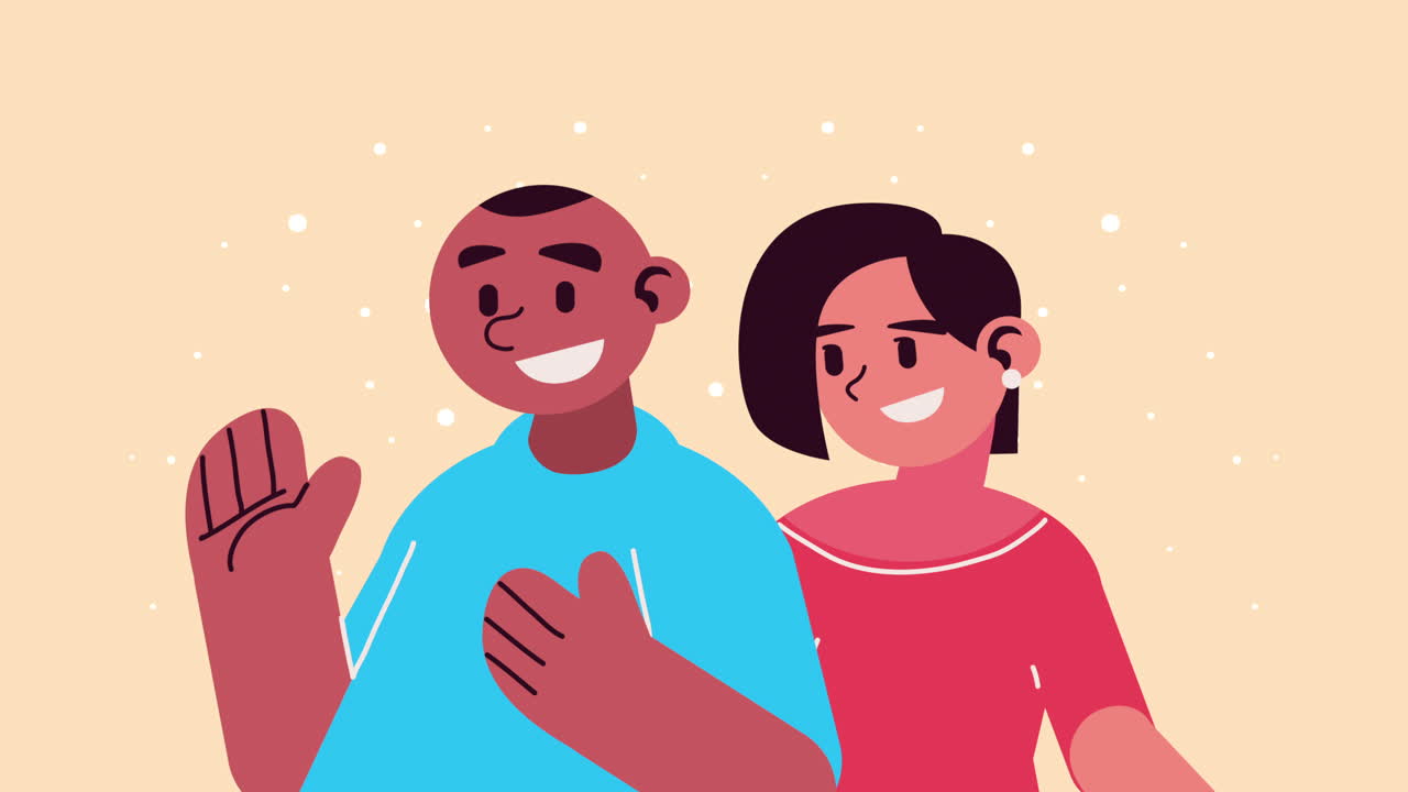 interracial young couple character animation