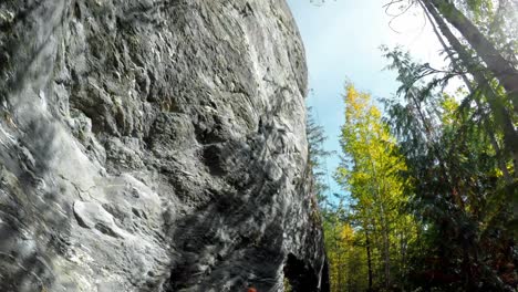 escaladores al lado del acantilado en el bosque 4k