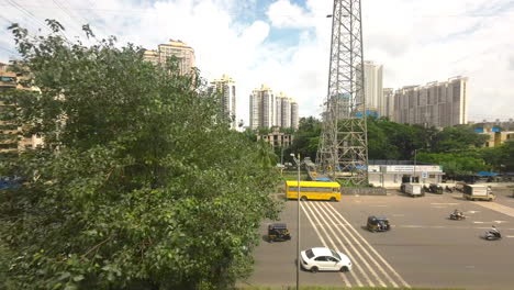 beautiful weather with city view from metro train top birds eye view tracking shot india mumbai maharashtra-3