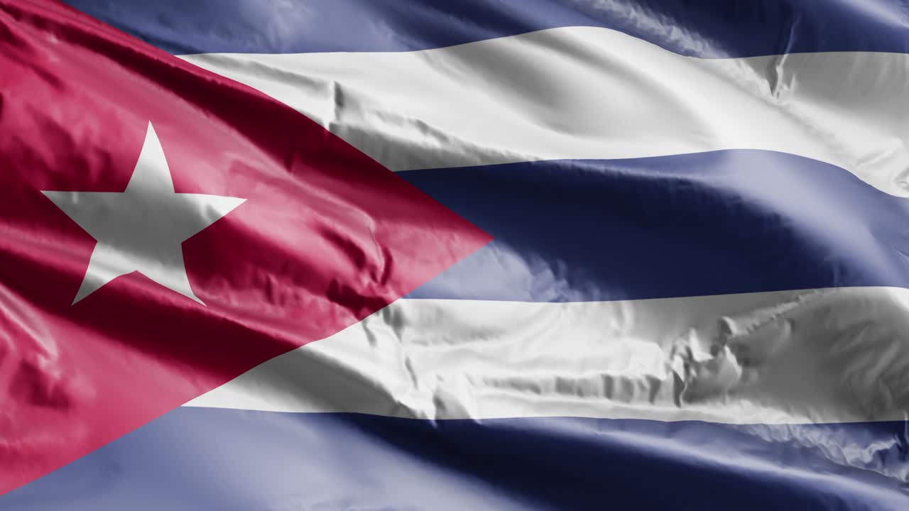 Cuba flag slow waving on the wind loop. Cuban banner smoothly swaying on the breeze. Full filling background. 20 seconds loop.