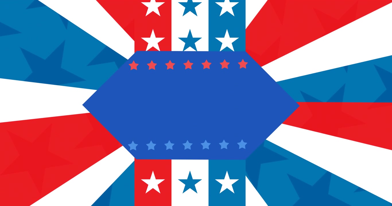 Animação de banner azul com espaço para texto sobre a bandeira americana