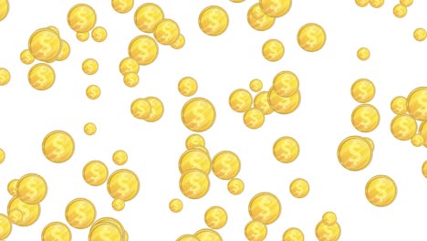 gold coins falling against a white background