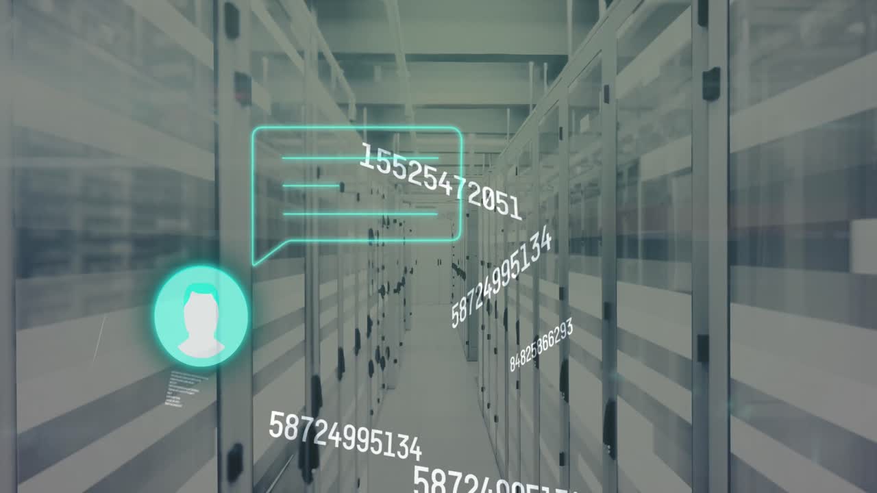 animación del procesamiento de datos y números a través de servidores informáticos.