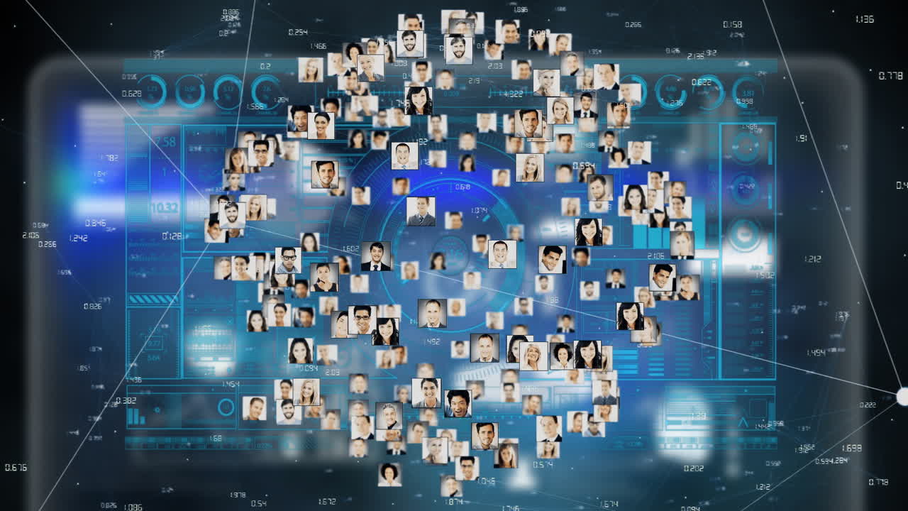 프로파일 사진 네트워크 및 디지털 인터페이스를 통해 데이터 처리 애니메이션