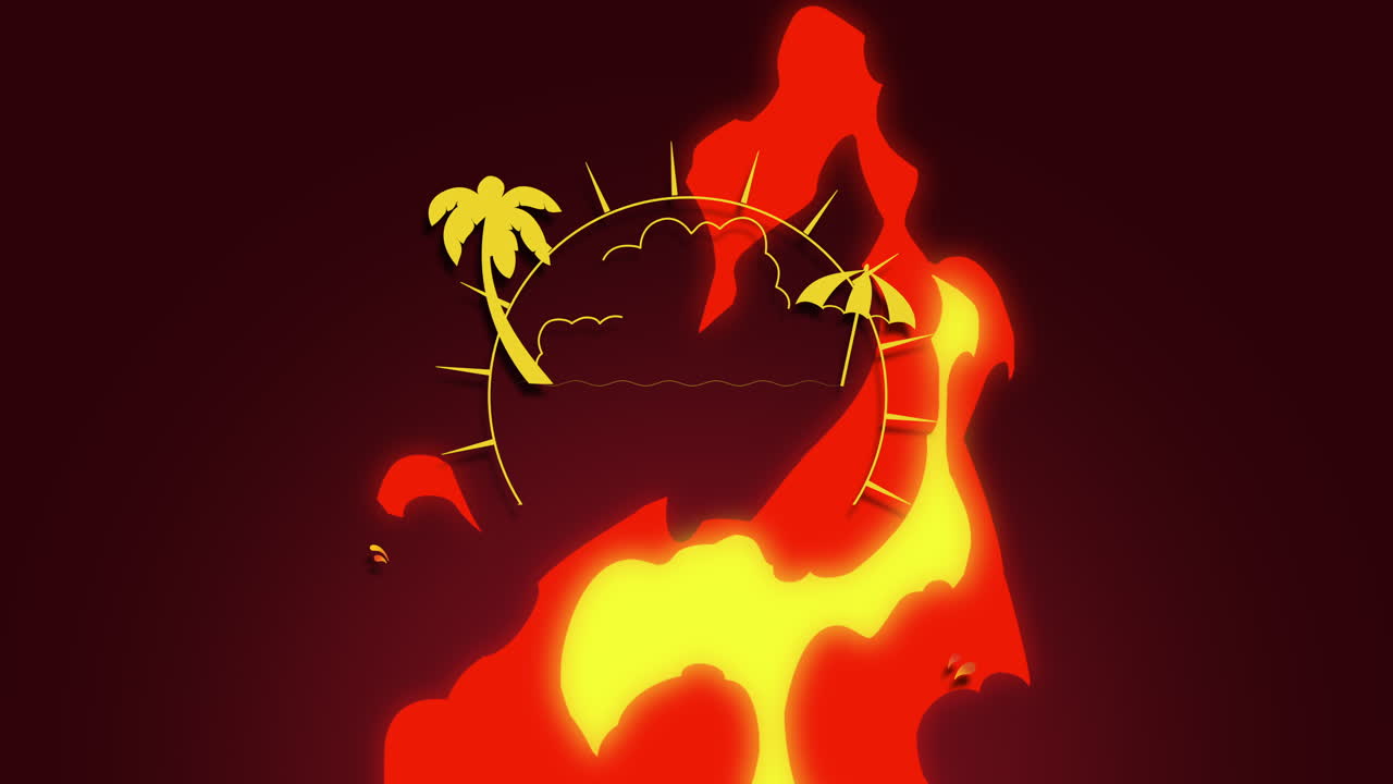 rayos de sol y palmeras en llamas