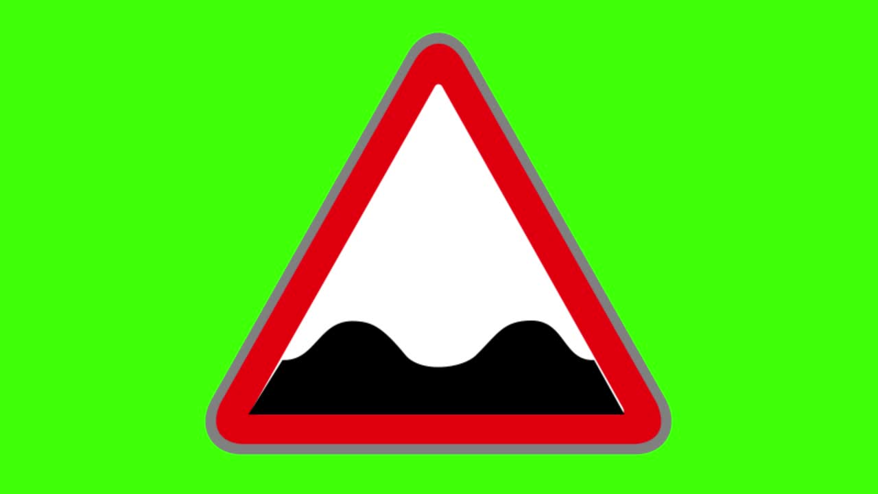 Green screen, road signs icon, uneven road danger