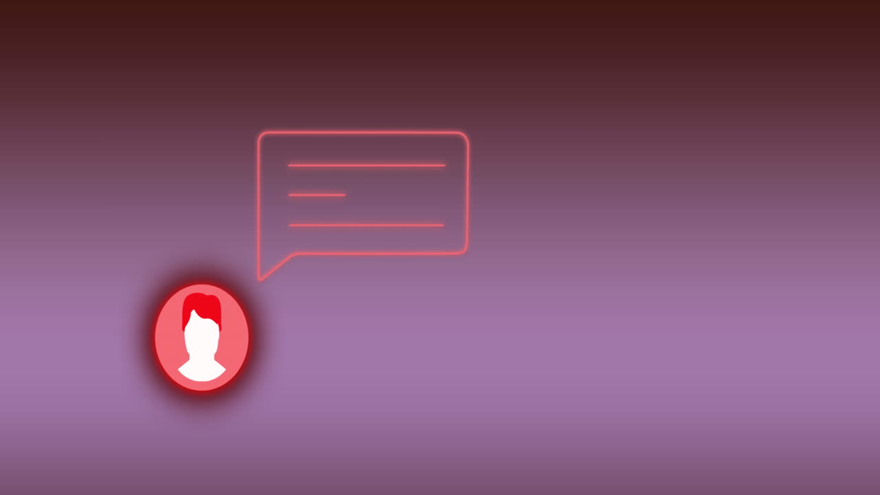 animación de los iconos de mensajes de las redes sociales sobre un fondo púrpura