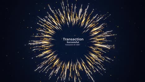 celebratory animation of a successful transaction with sparkling effects and dynamic visuals emphasizing achievement and positive outcome in digital financial processes