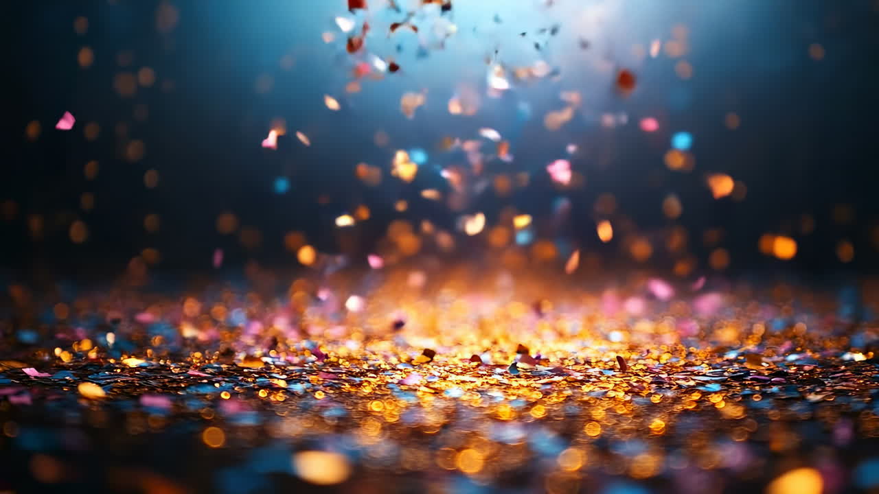 Célébration avec des confettis qui tombent. Des confettis colorés tombent doucement d’en haut, créant une atmosphère festive lors d’un événement joyeux.