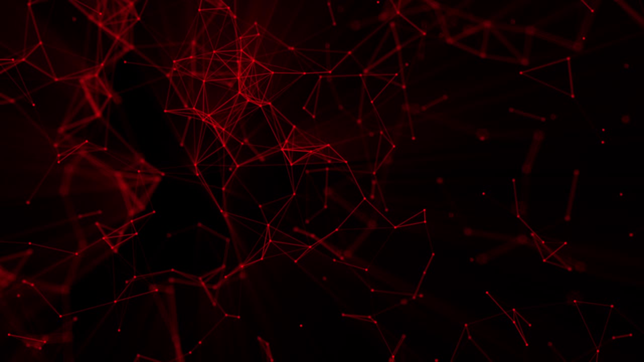 Abstract animation of a dense red plexus network of dots and lines pulsing gently. Technology, complex data, interconnected systems background