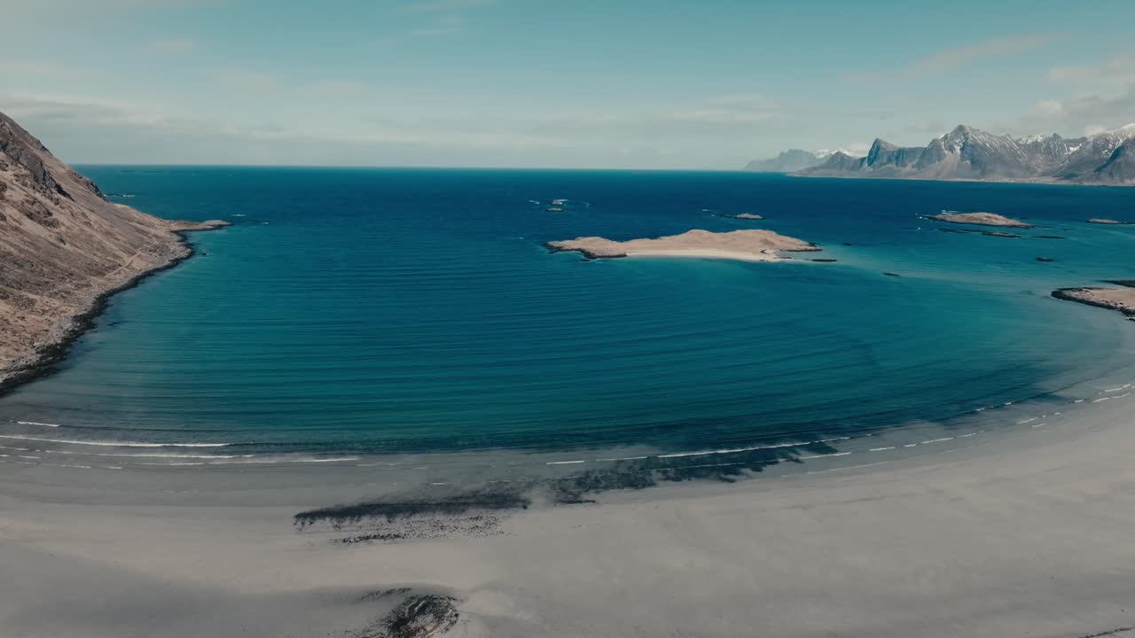 Seascape At Yttersand Beach In Lofoten, Norway - Aerial Drone Shot