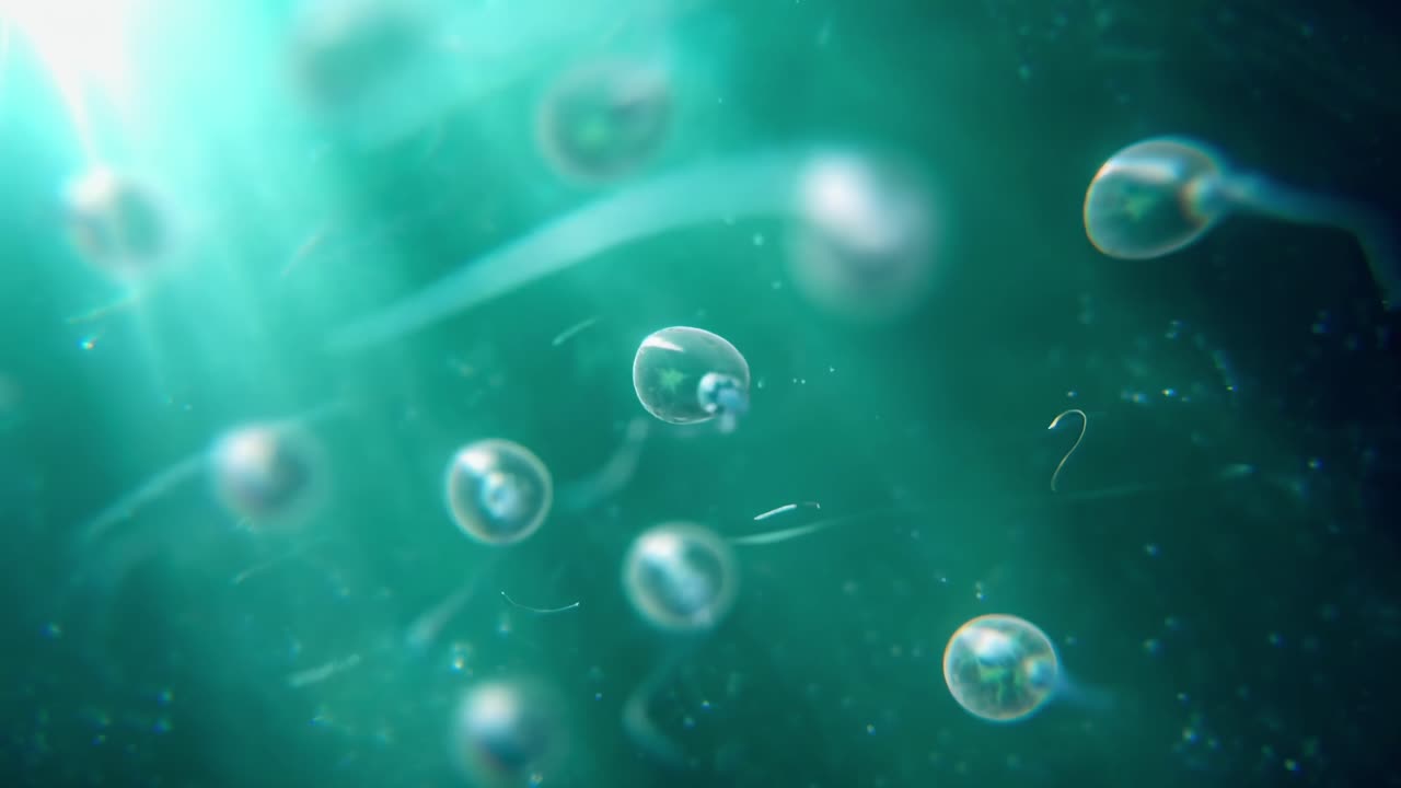 Animated Microscopic Sperm Cells Swimming in Fluid