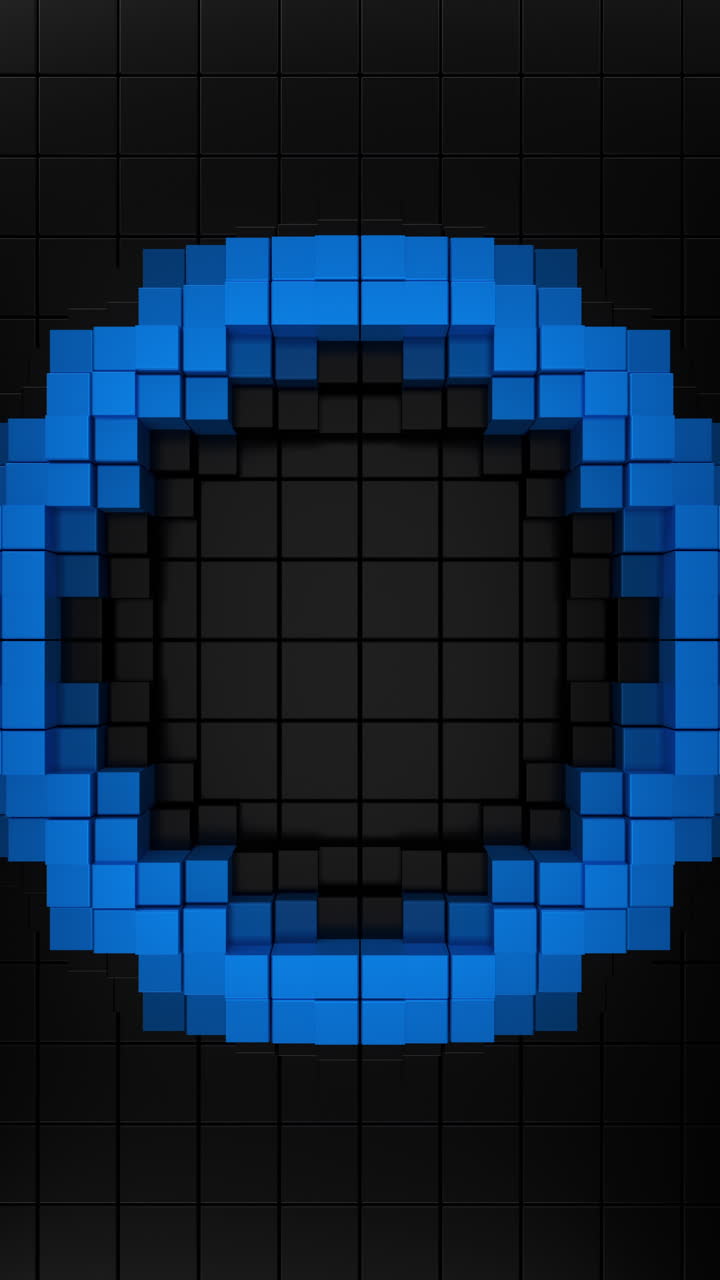 Blue Glowing Futuristic Vertical Ring Looping Abstract 3D Loop Animation. 3D rendering