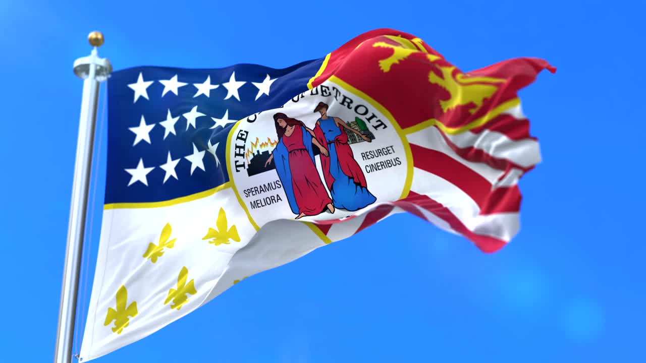 bandera de la ciudad de detroit, ciudad de los estados unidos de américa - bucle