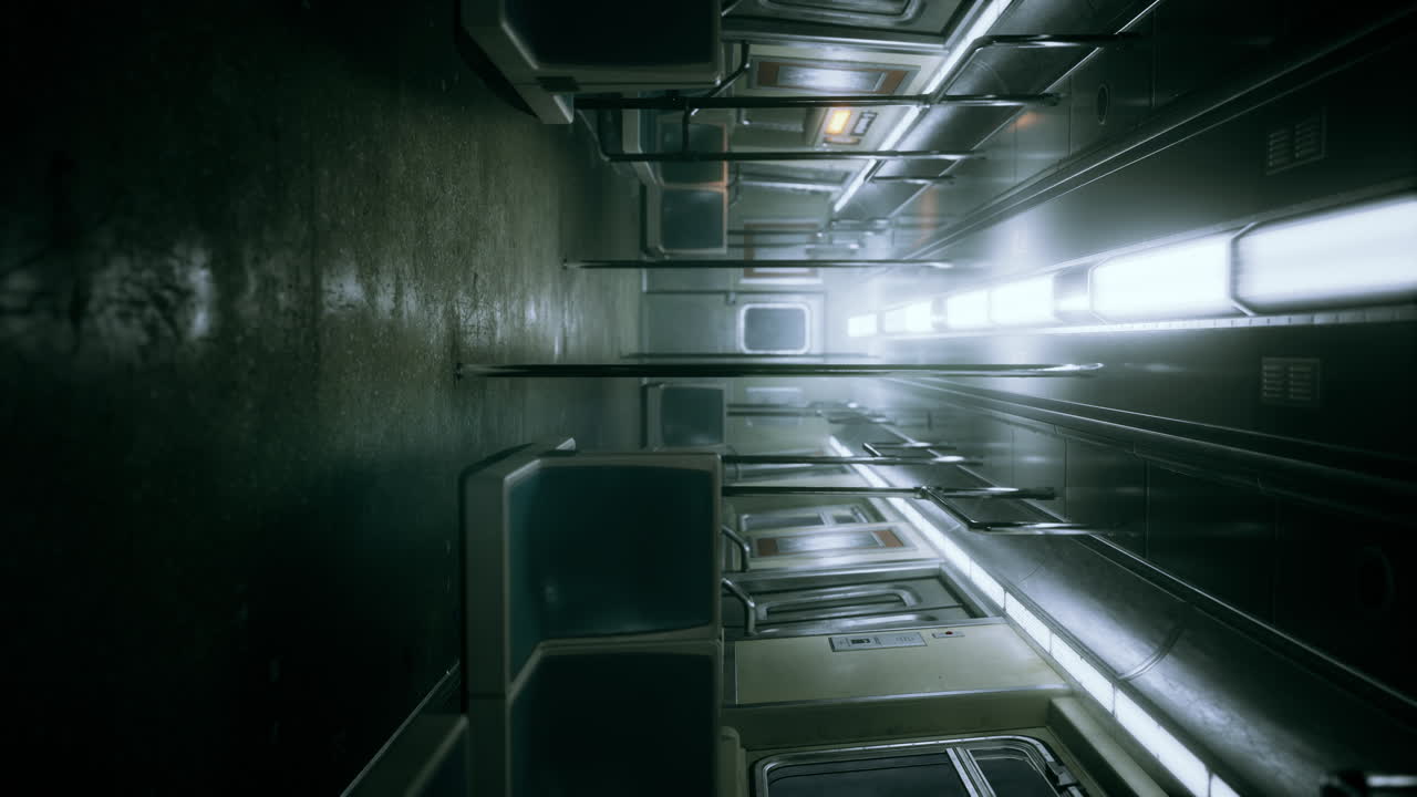 밤 에 비어 있는 지하철 차량 내부