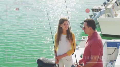 animación de la interfaz de grabación de video, con un padre y una hija felices en un barco pescando al sol