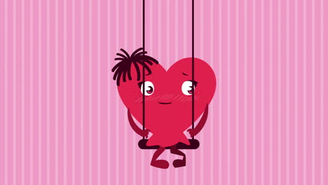 happy valentines day card with female heart character in swing