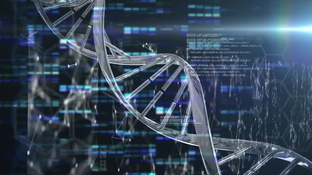 Animation of dna strand spinning and data processing