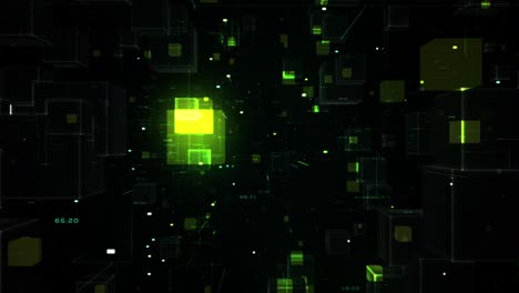 túnel digital con cubo, tecnología blockchain, y conexión de red de grandes datos, fondo abstracto de tecnología, diseño de movimiento en bucle 4k.