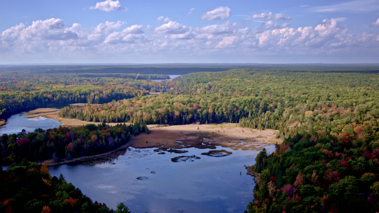 Drone footage capturing the AuSable River flowing through the heart of Michigan’s Huron National Forest