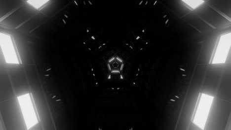 bw futurista extraterrestre nave espacial reflectante metal corredor túnel puerta vacío brillante fondo