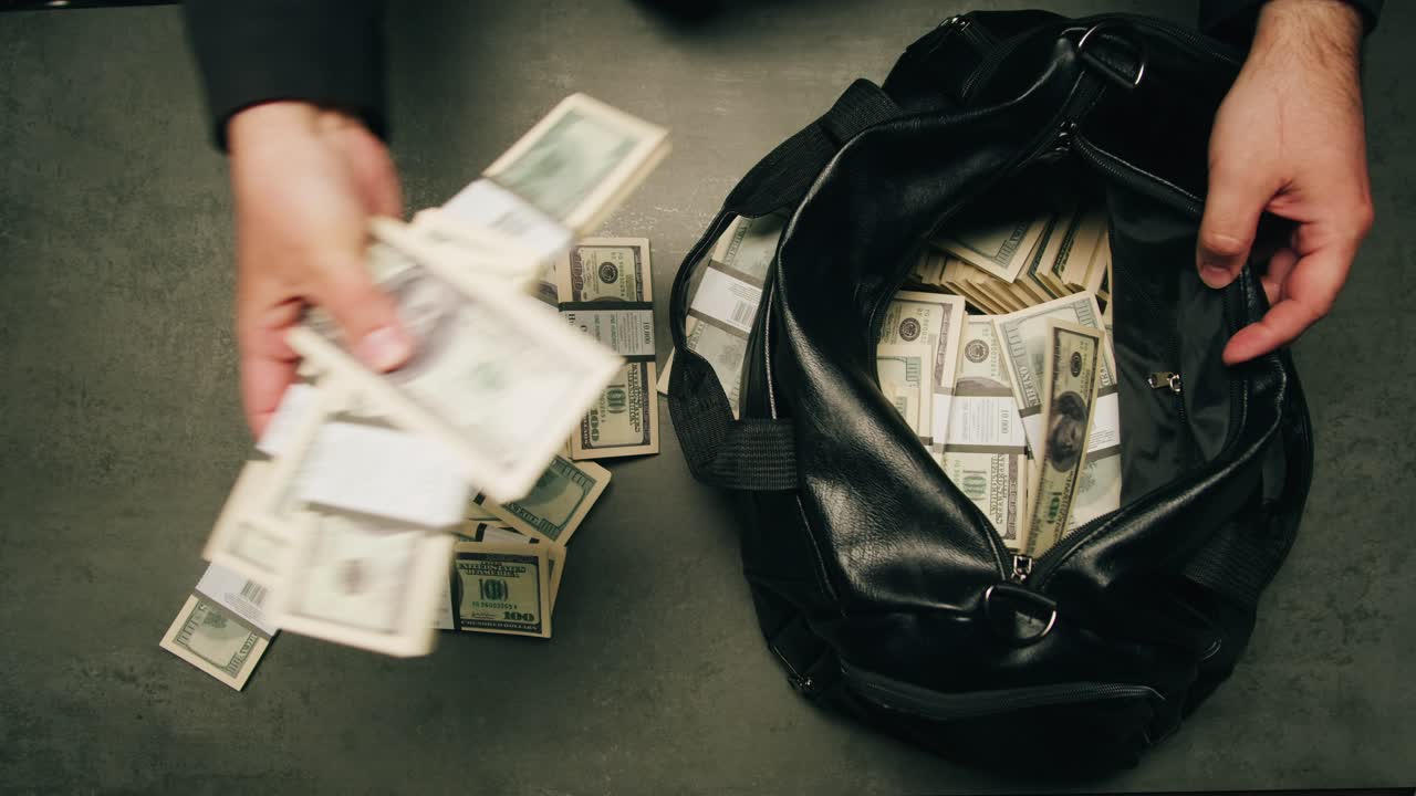 Specialised police officer Counting dollar banknotes in crime lab, conceptual image. High quality 4k footage