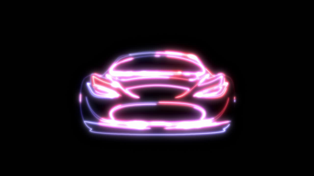 Futuristic Neon Glowing Car Outline on Black Background