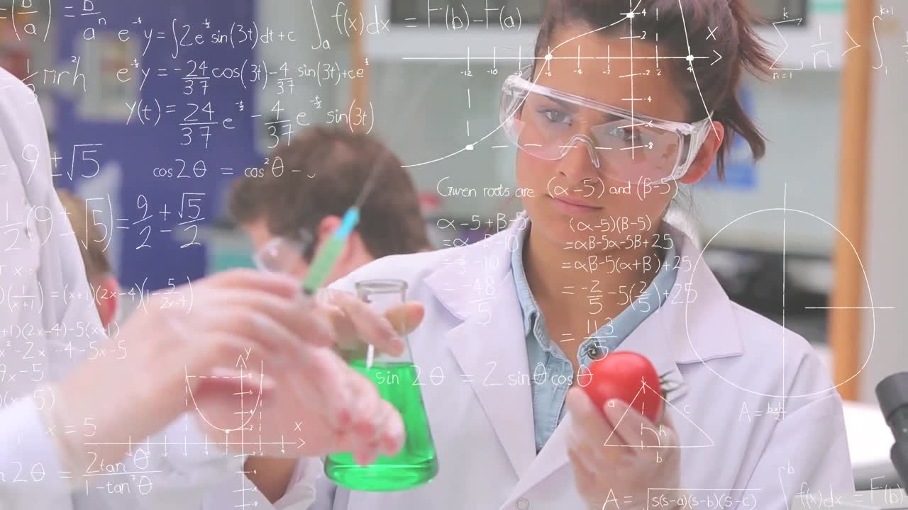 animación de ecuaciones matemáticas sobre diversos científicos que vacunan el tomate